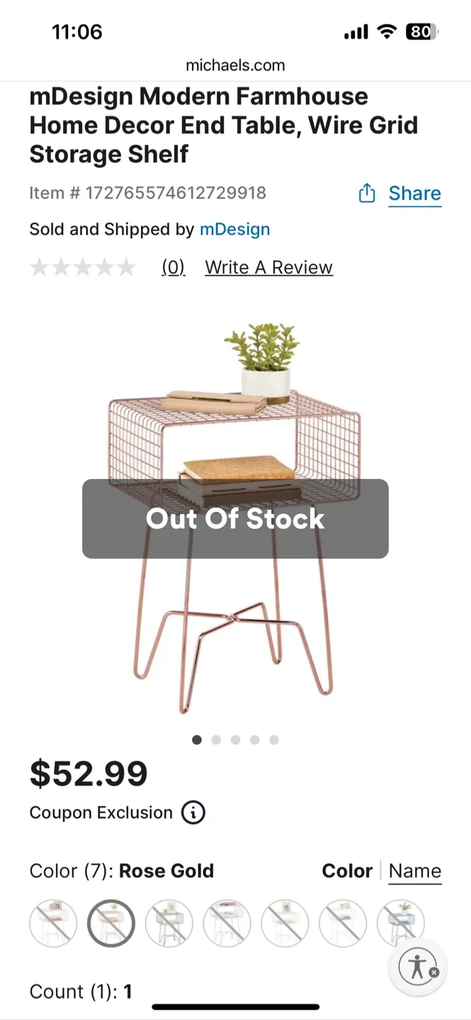 🥕mDesign Rose Gold Metal Accent Table/Night Stand image indicator(2)