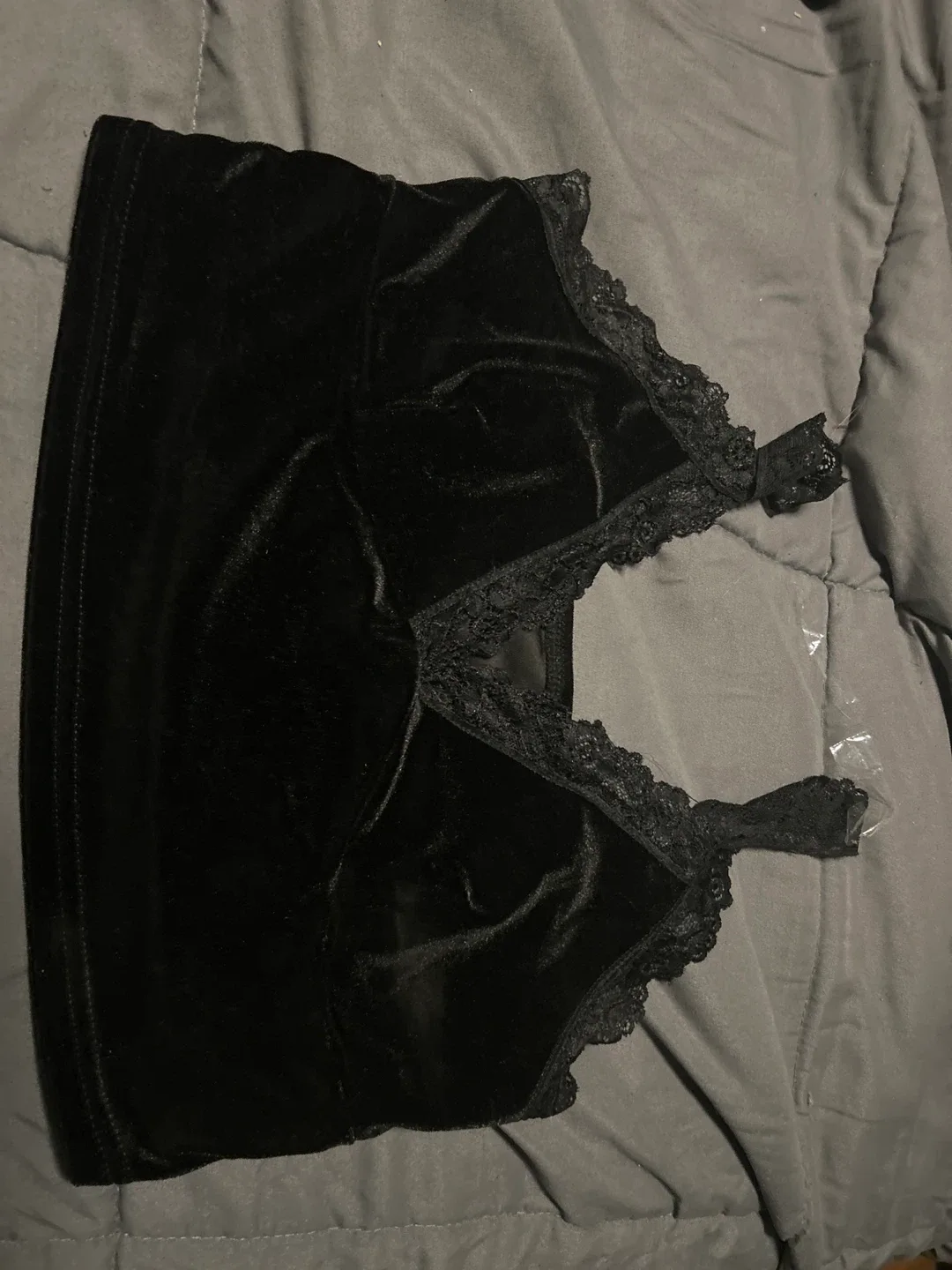 SHEIN Black Lace Trim Velvet Cami Top - Size L