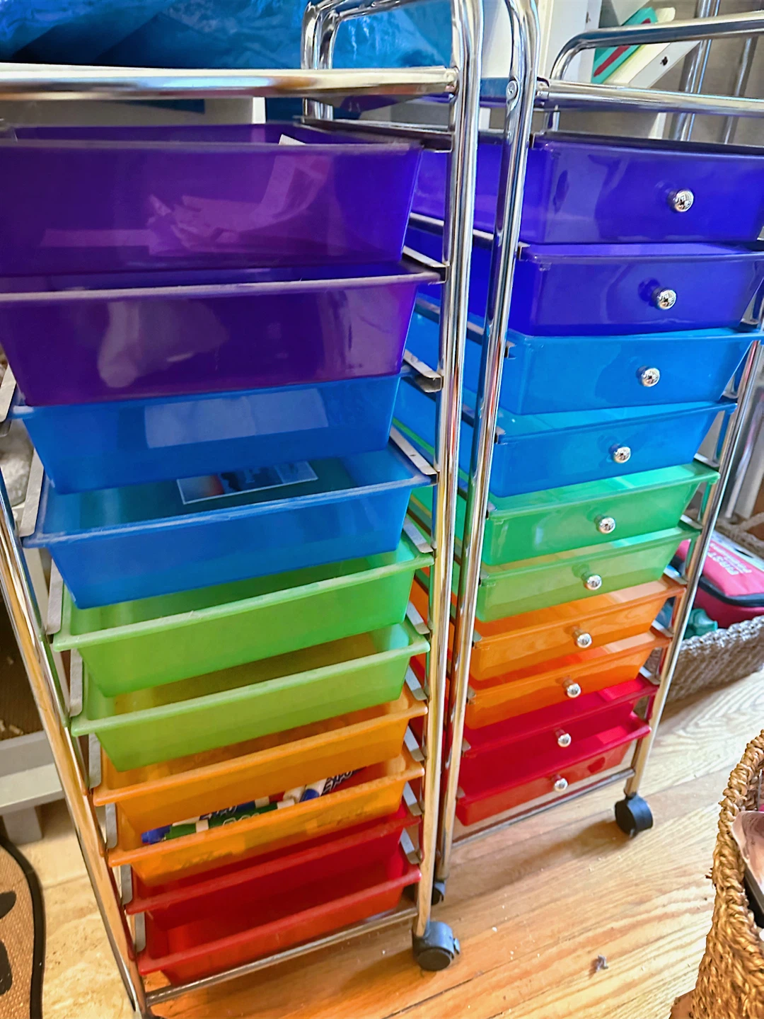Rolling Carts with Rainbow Bins