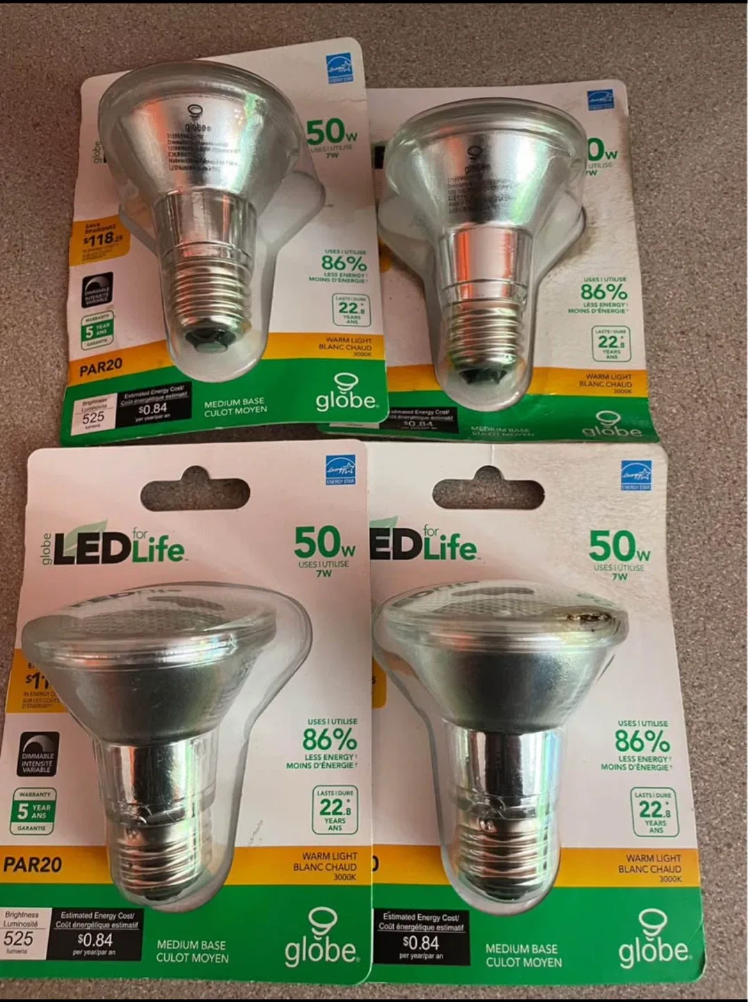 4 Pack - 50 watt LED flood light bulbs Warm Light PAR20 thumbnail