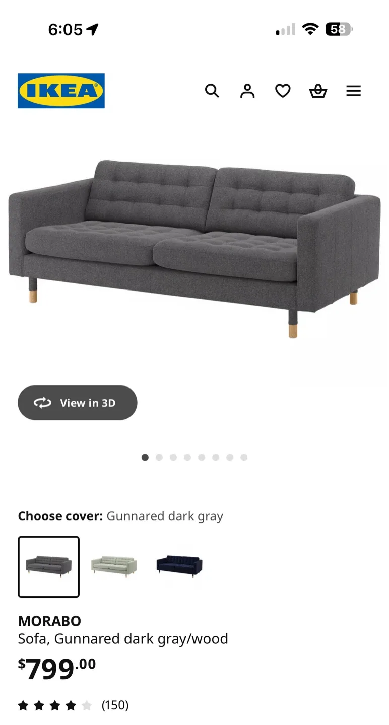 IKEA Morabo Sofa - Gunnared Dark Gray image indicator(5)