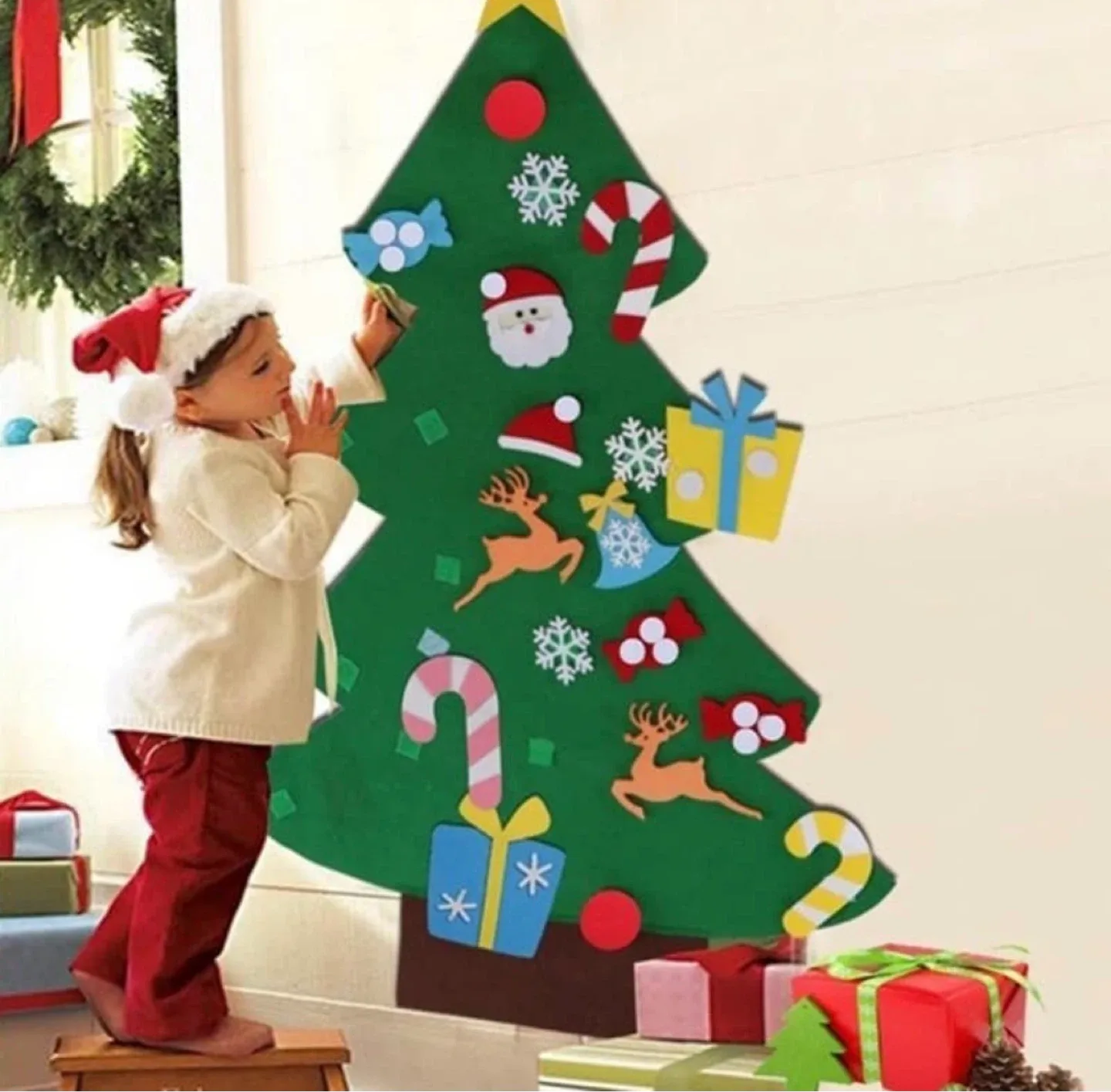 New 3 Ft Felt Christmas Tree with 25 Velcro Ornaments thumbnail