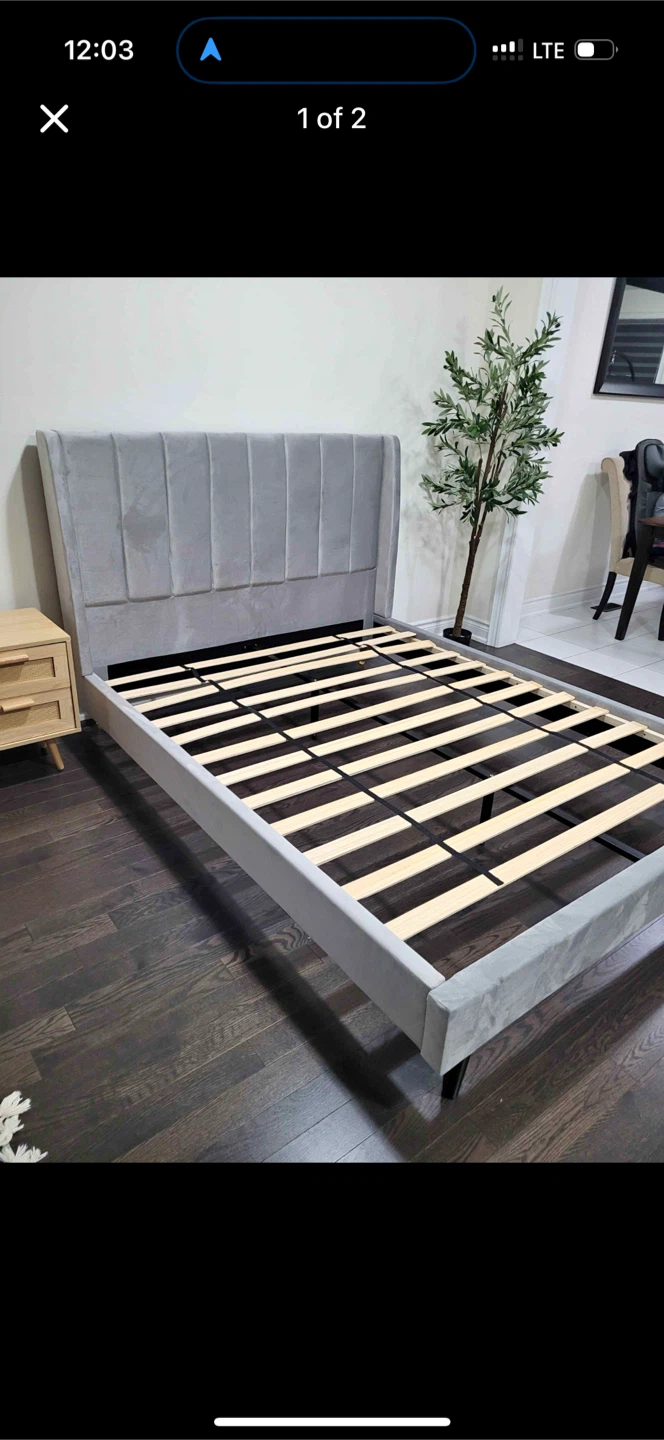 Grey Velvet Queen Bed Frame