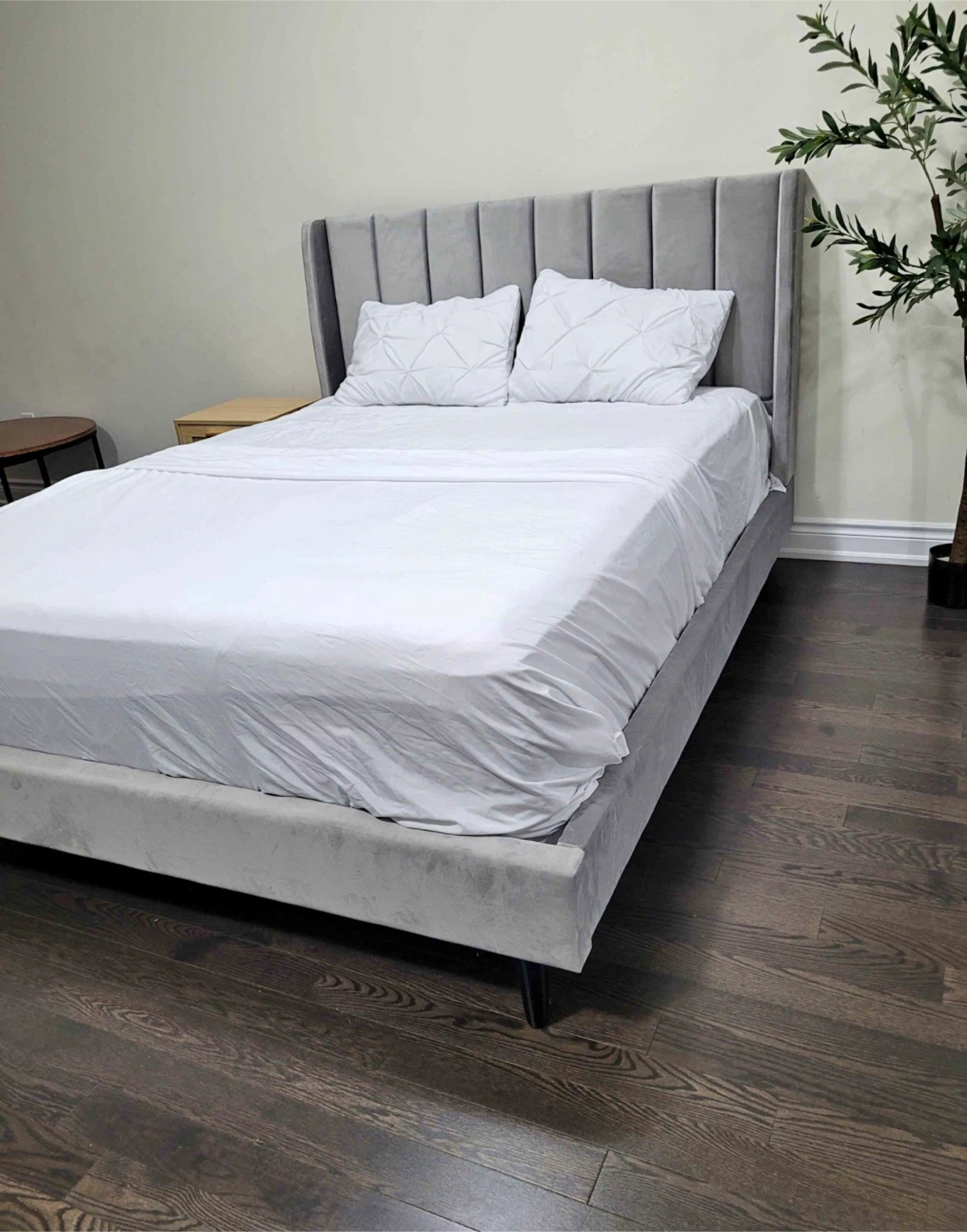 Grey Velvet Queen Bed Frame - photo 3