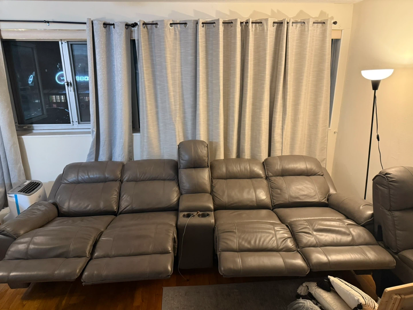 Leather Reclining Sofa with Center Console - photo 2