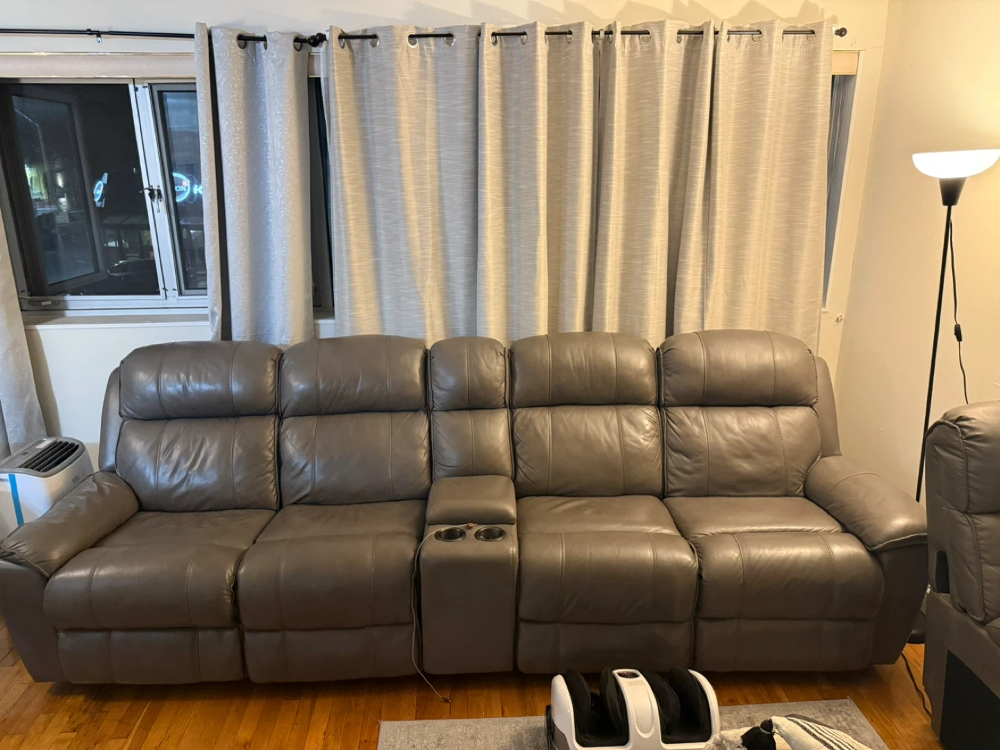 Leather Reclining Sofa with Center Console