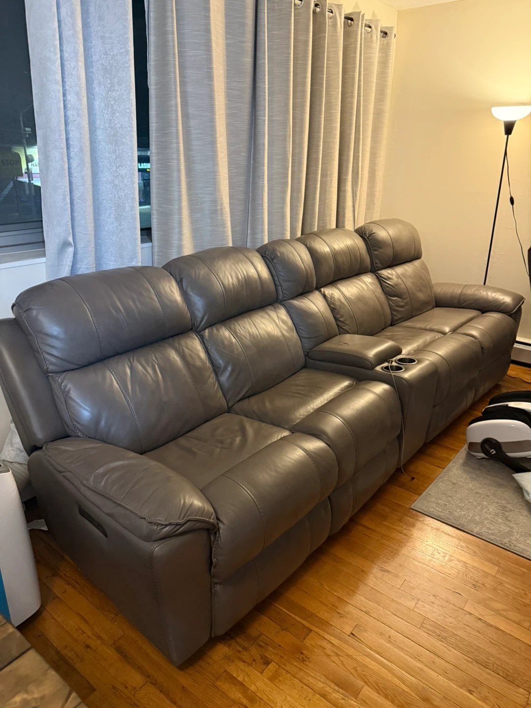 Leather Reclining Sofa with Center Console - photo 3