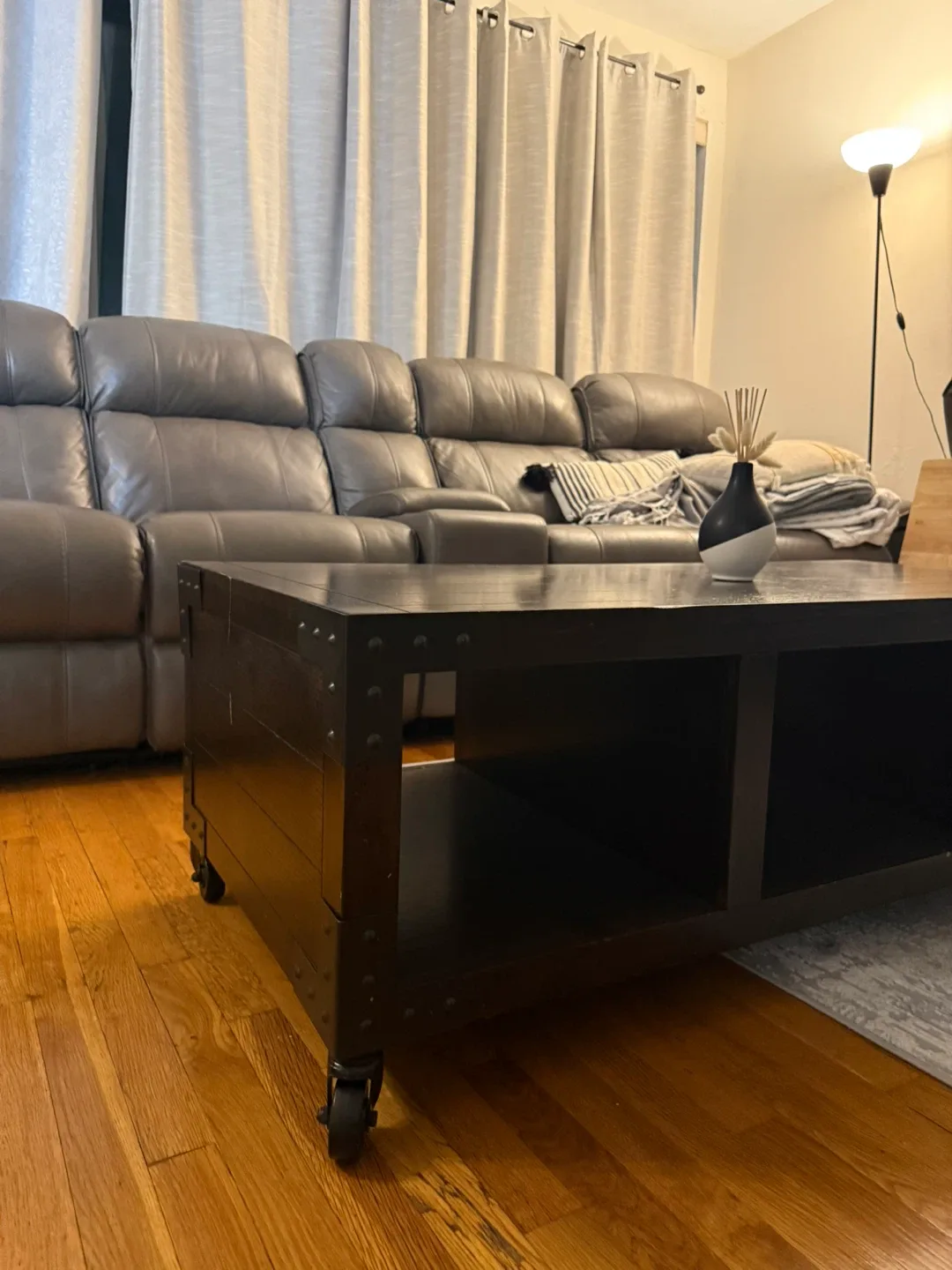 Industrial Wood Coffee Table on Wheels image indicator(4)