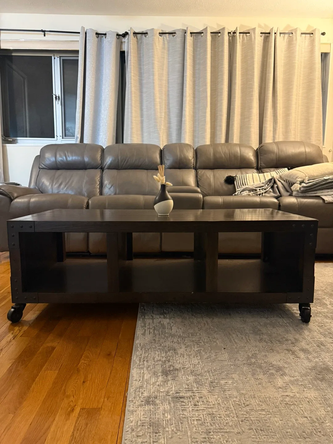 Industrial Wood Coffee Table on Wheels image indicator(2)