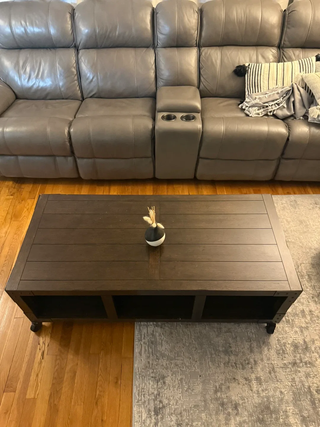 Industrial Wood Coffee Table on Wheels image indicator(3)
