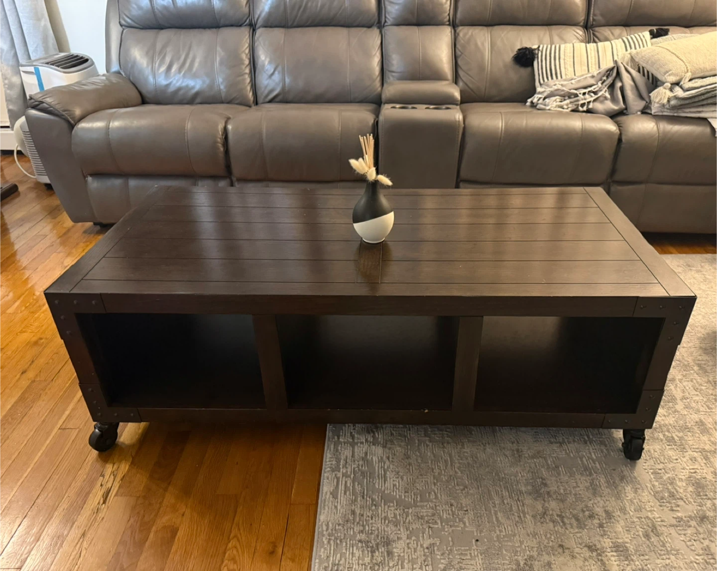 Industrial Wood Coffee Table on Wheels