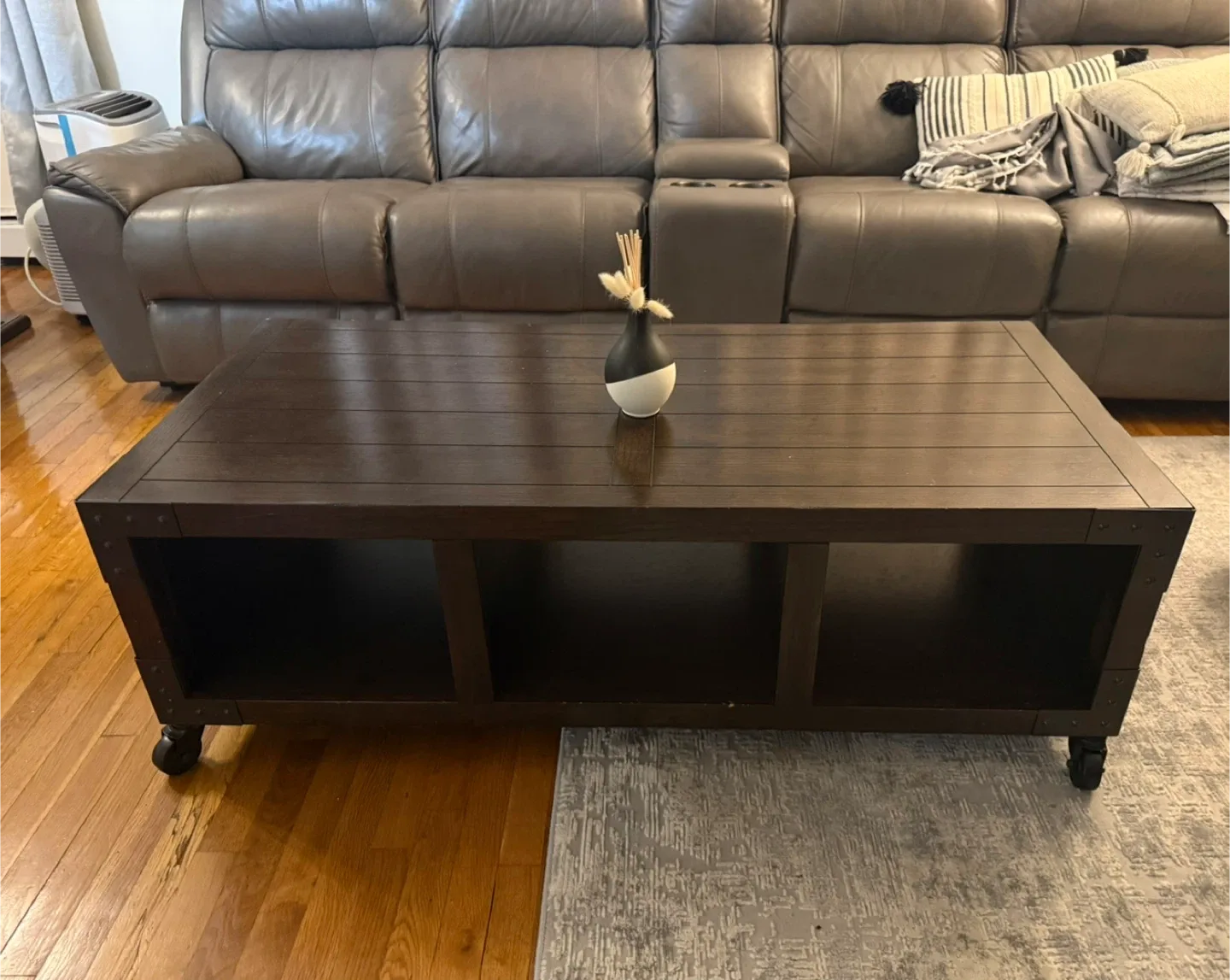 Industrial Wood Coffee Table on Wheels
