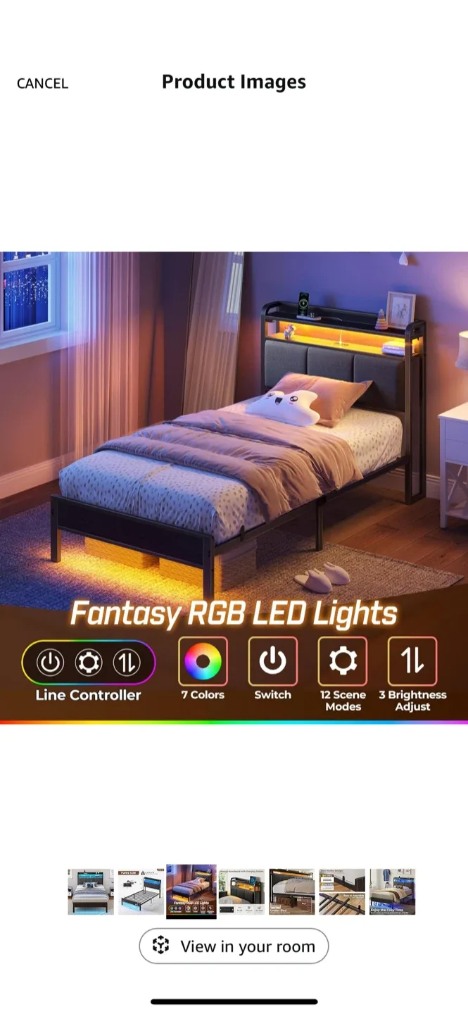 Twin Size Bed Frame with RGB LED Lights image indicator(3)