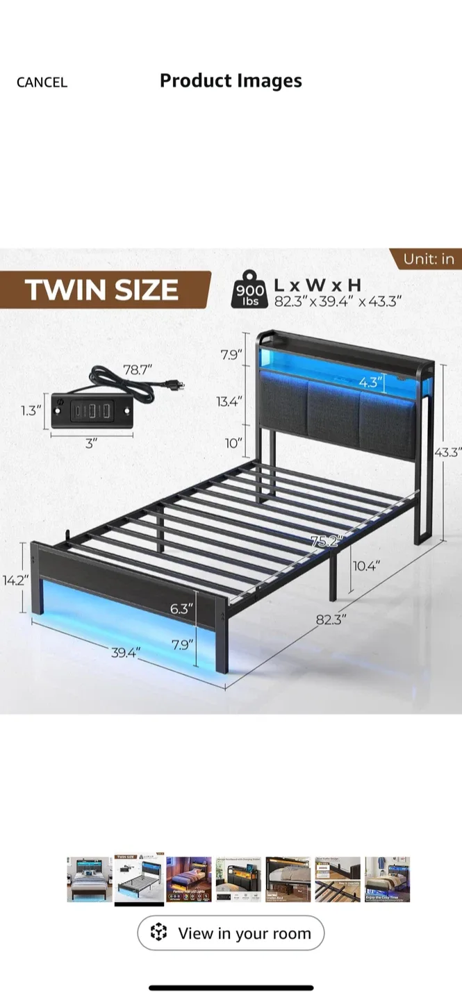 Twin Size Bed Frame with RGB LED Lights image indicator(2)