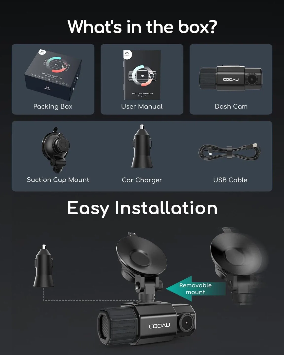 COOAU D20 Dual Dash Cam image indicator(4)