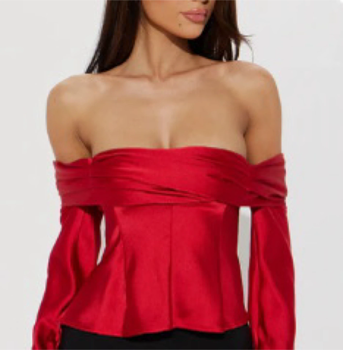 New Fashion Nova Red Satin Off-Shoulder Top