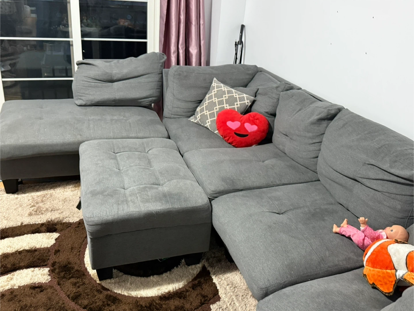 My-Sleep Reversible Fabric Sectional Sofa with Ottoman