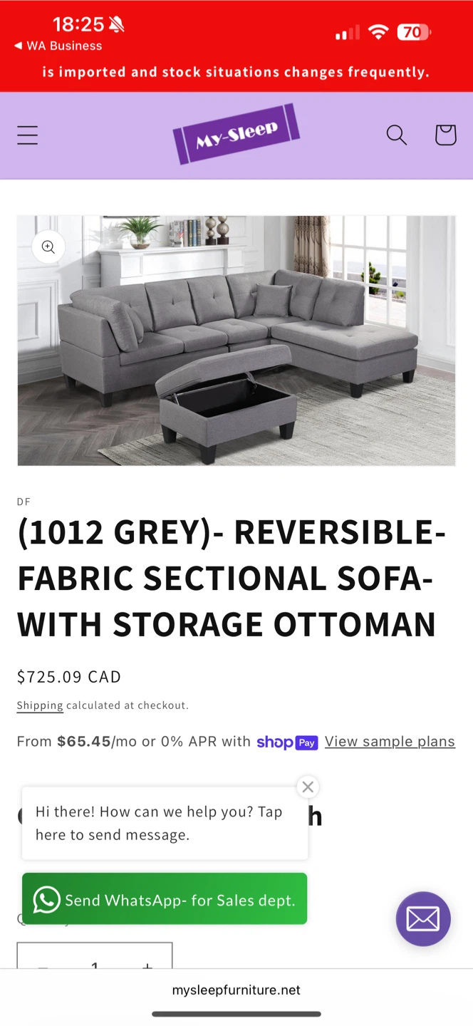 My-Sleep Reversible Fabric Sectional Sofa with Ottoman - photo 5