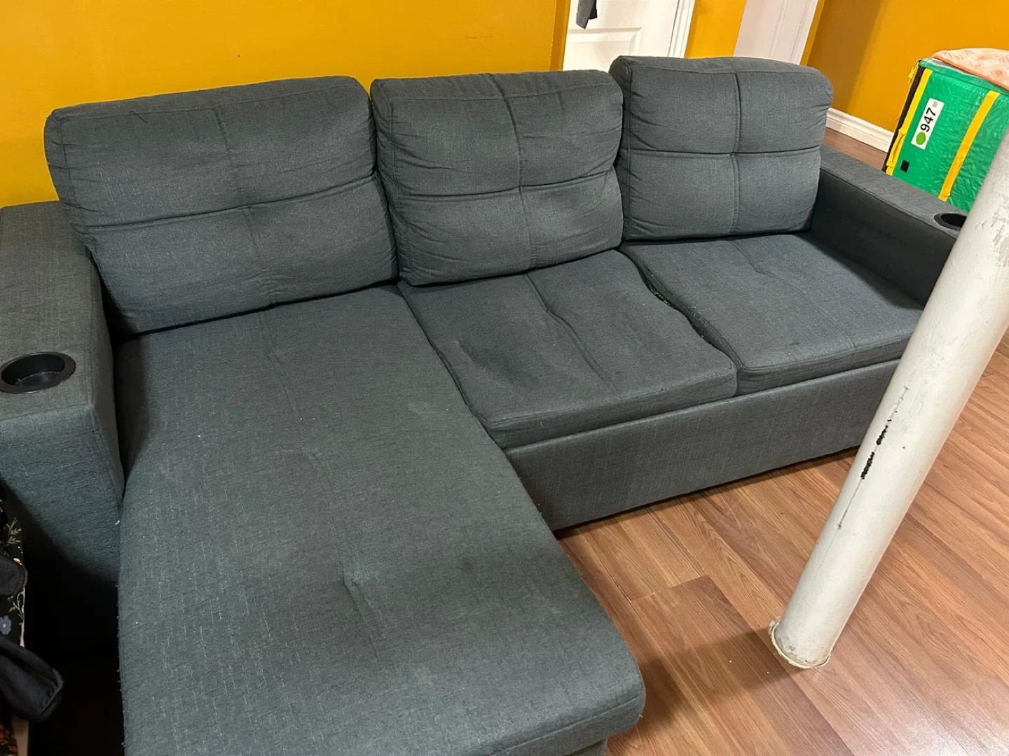 Grey Sectional Sofa with Cup Holders image indicator(2)