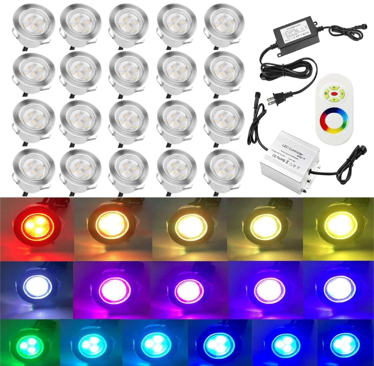 LED Deck Lights Kits Multi-Color RGB Stainless Steel Waterproof