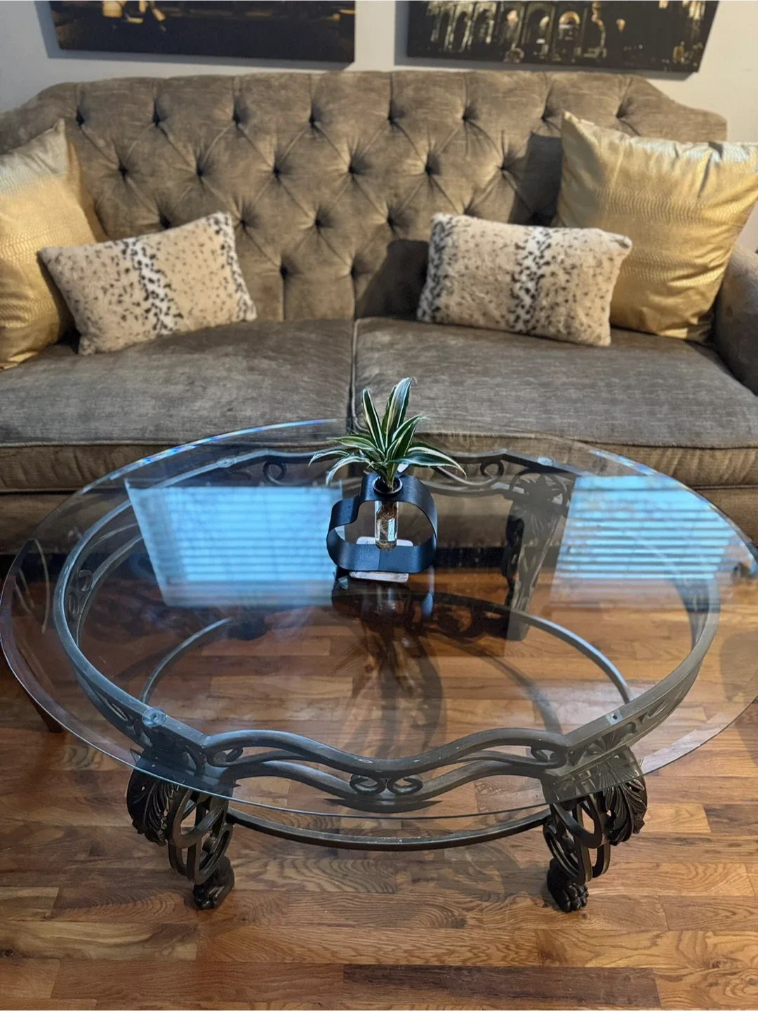 Sofa & Round Glass Top Coffee Table image indicator(2)
