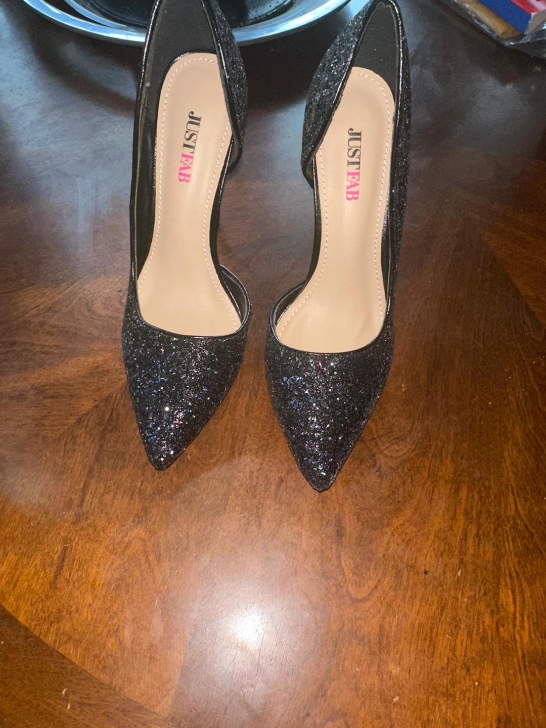 JustFab Black Glitter Heels