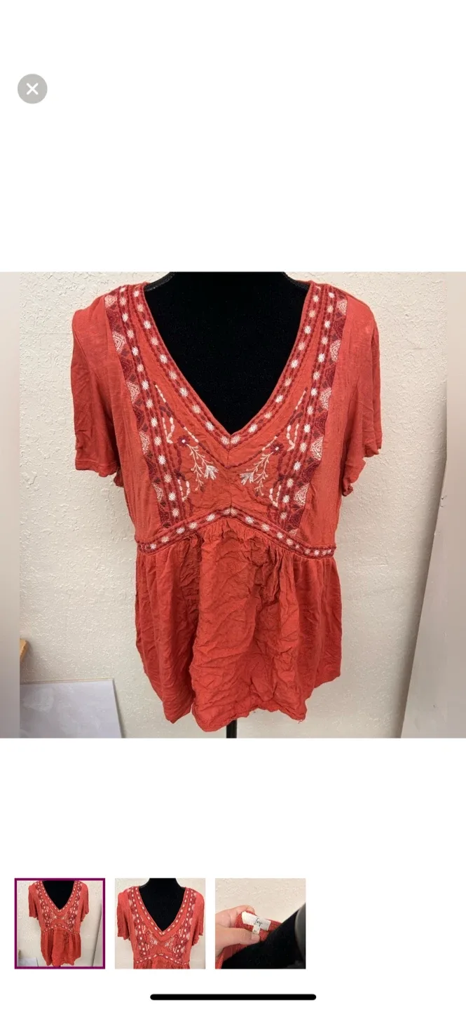 Ivy XL Embroidered vneck peplum Top thumbnail