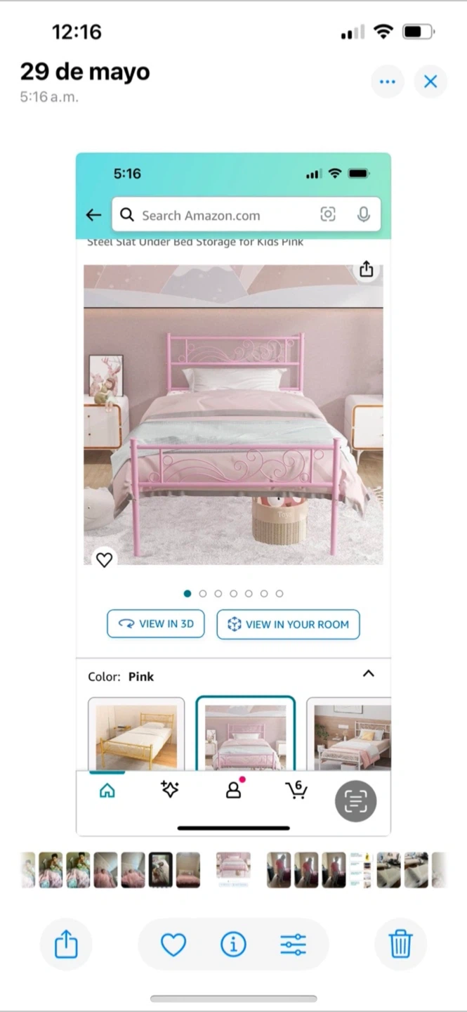 Pink Steel Slat Bed Frame for Kids