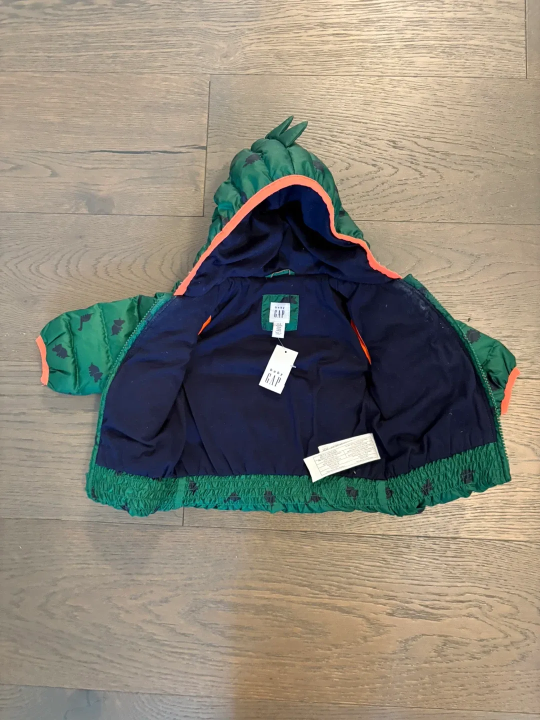 Baby gap Dino down filled fall jacket 0-6M NWT ret $98 image indicator(4)