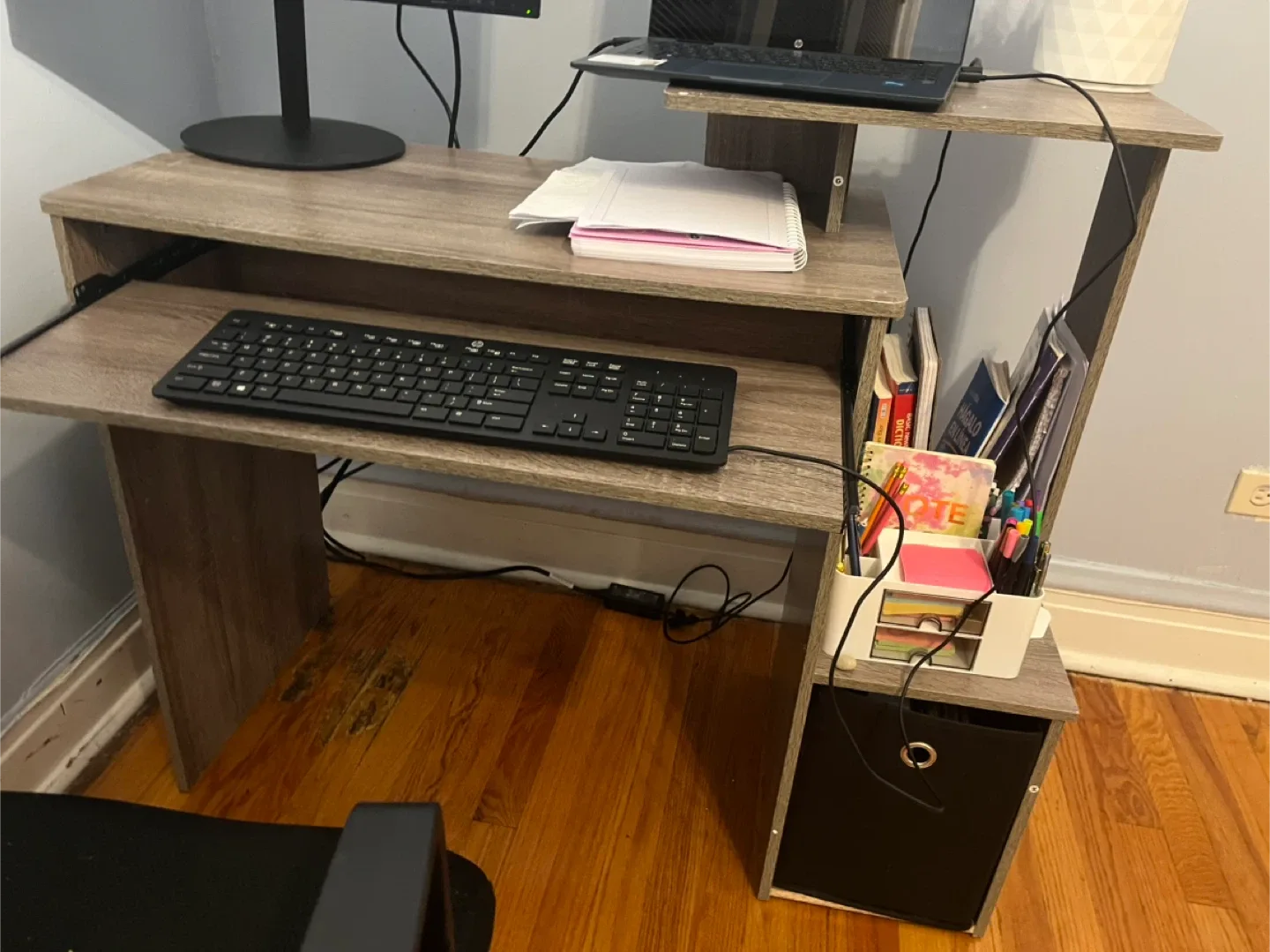 French Oak/Black Computer Desk image indicator(2)