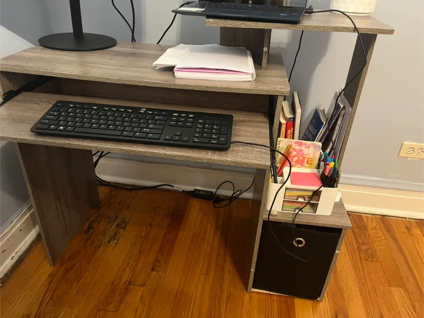 French Oak/Black Computer Desk image indicator(5)