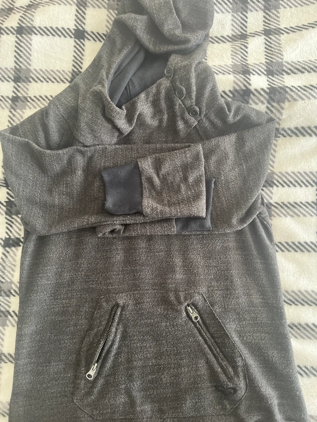 Charcoal Grey Hoodie with Button Detail image indicator(2)