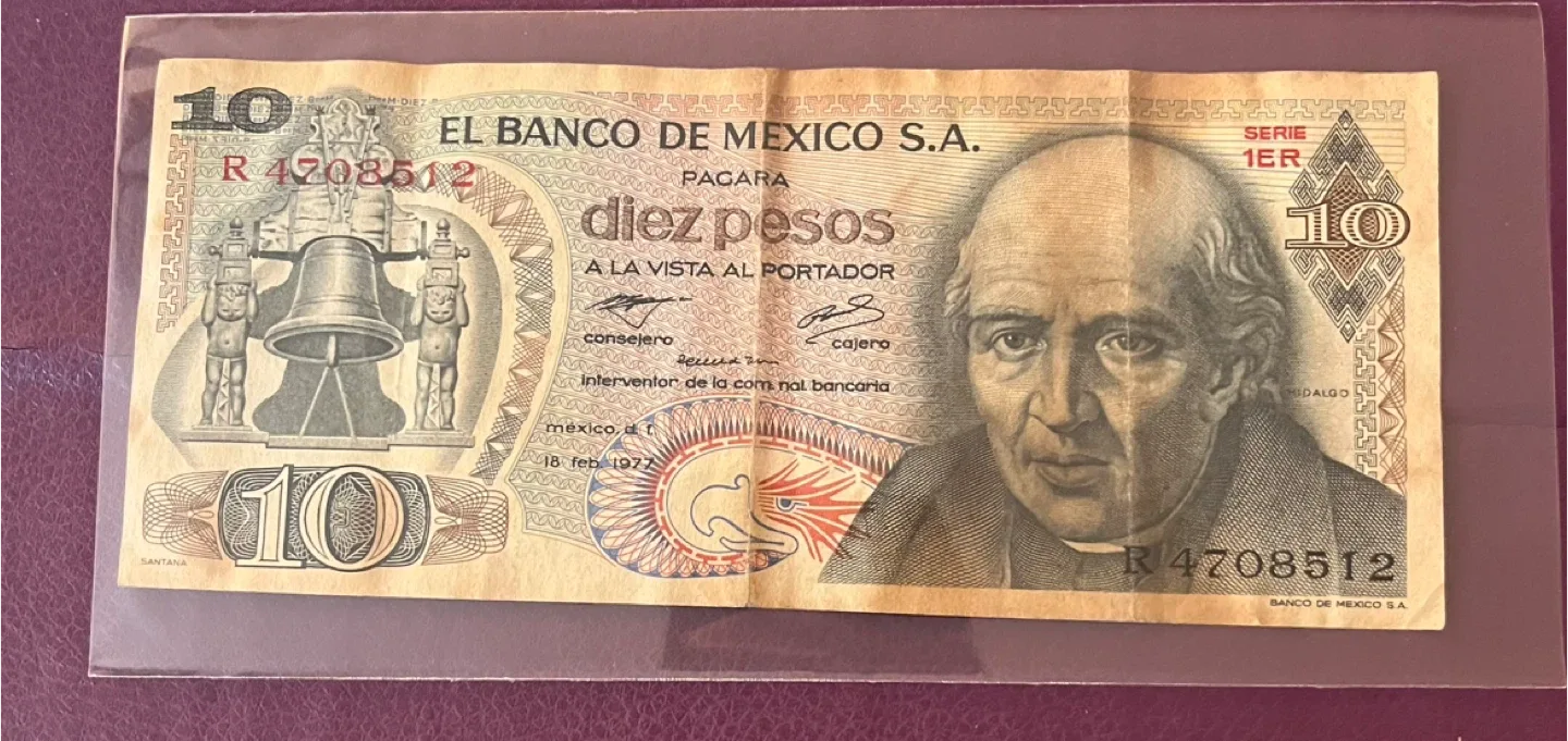 Vintage El Banco de Mexico S.A. 10 Diez Pesos thumbnail