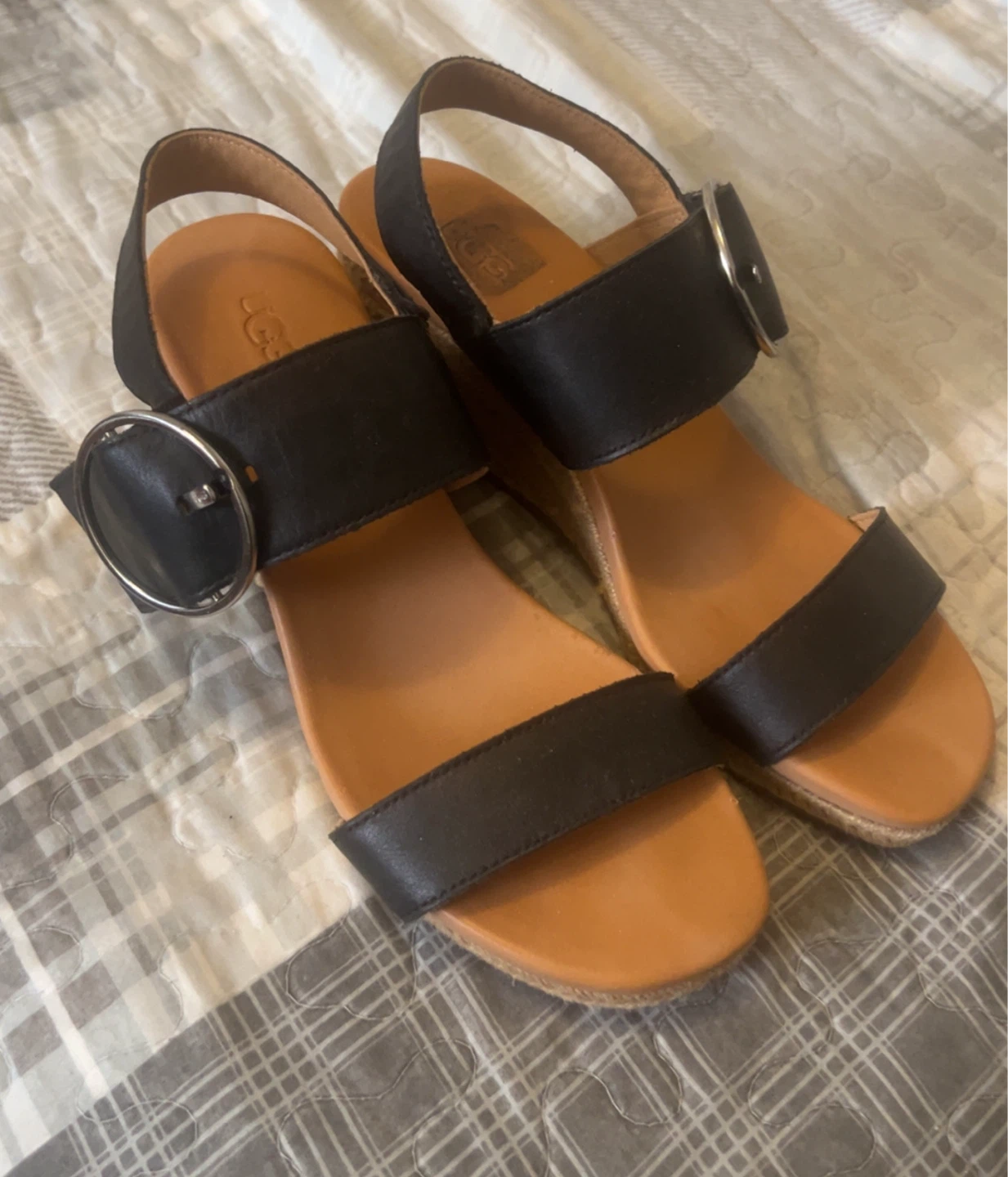 UGG Black Leather Sandals Size 8