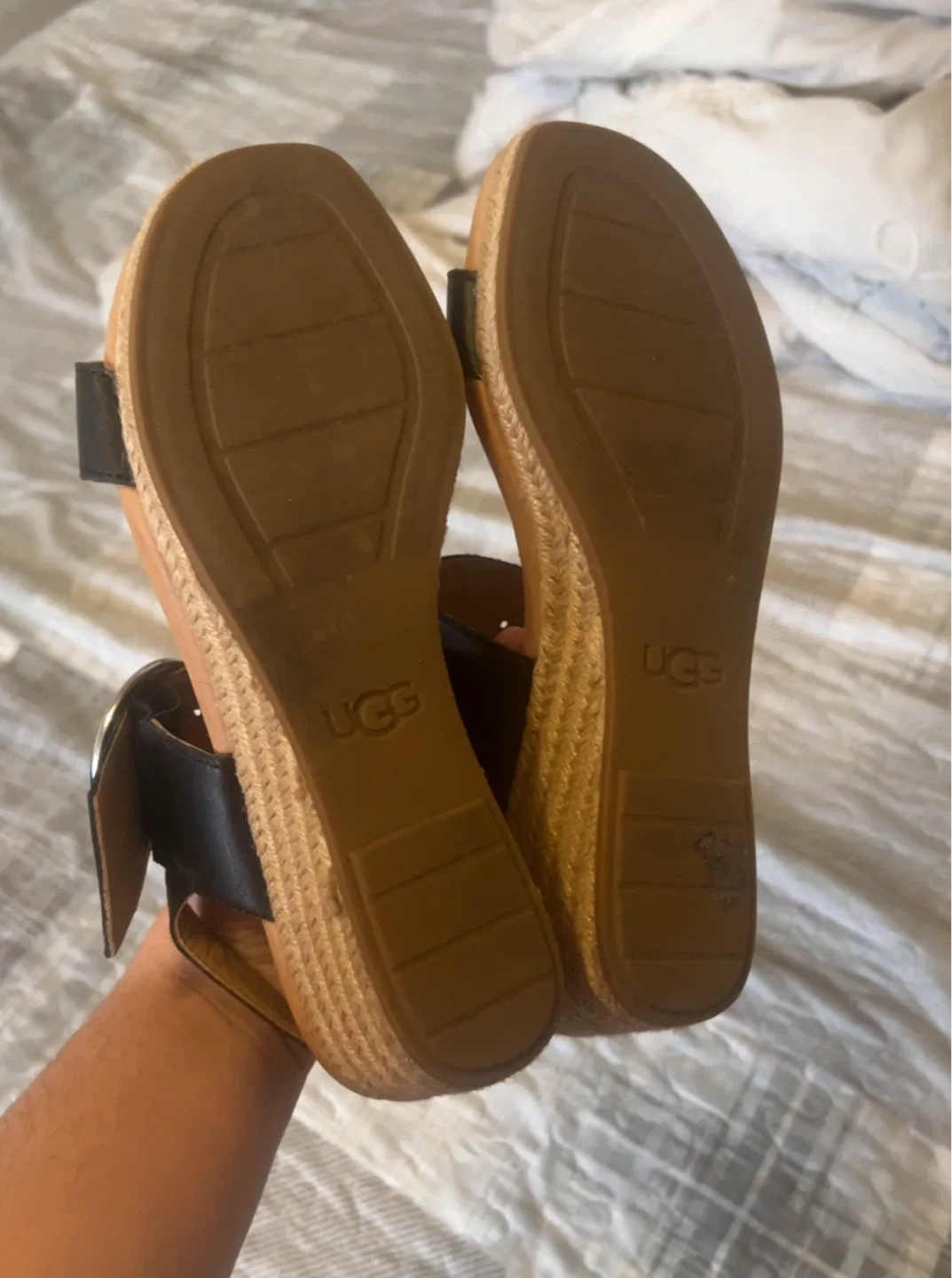 UGG Black Leather Sandals Size 8 image indicator(2)