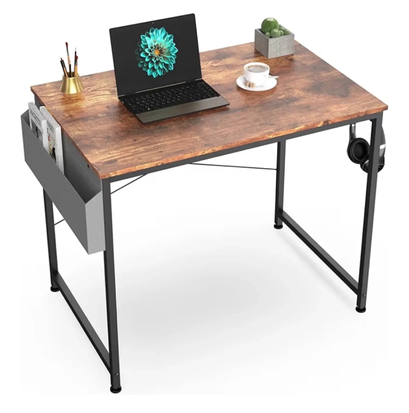 Rustic Brown Computer Desk with Metal Frame image indicator(2)