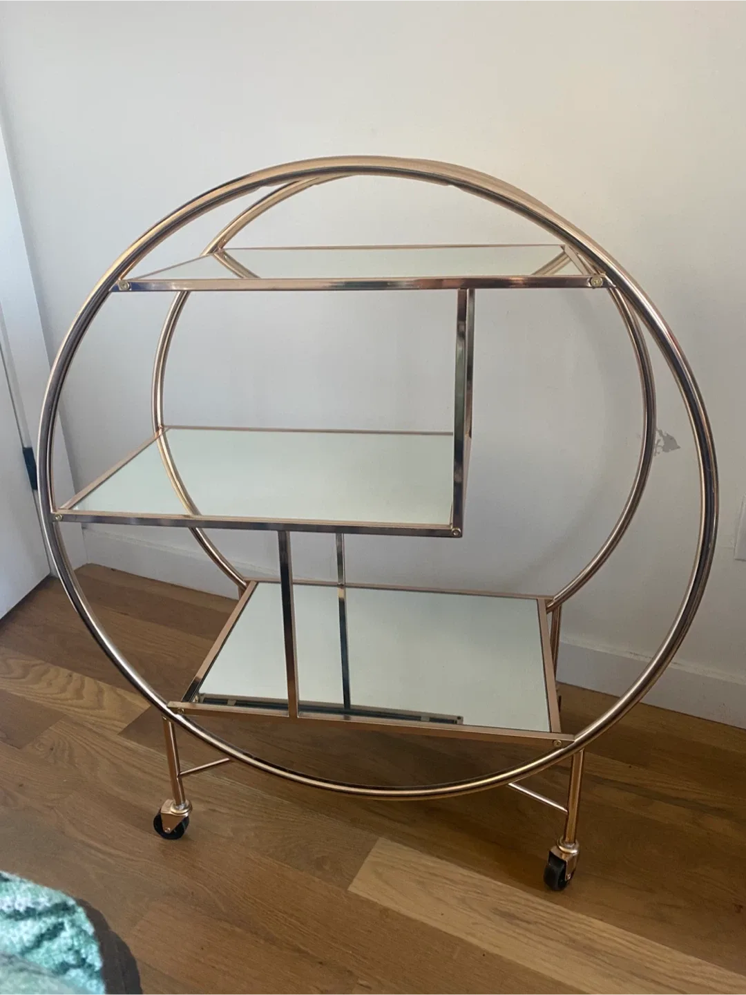 Gold Round Bar Cart with Glass Shelves