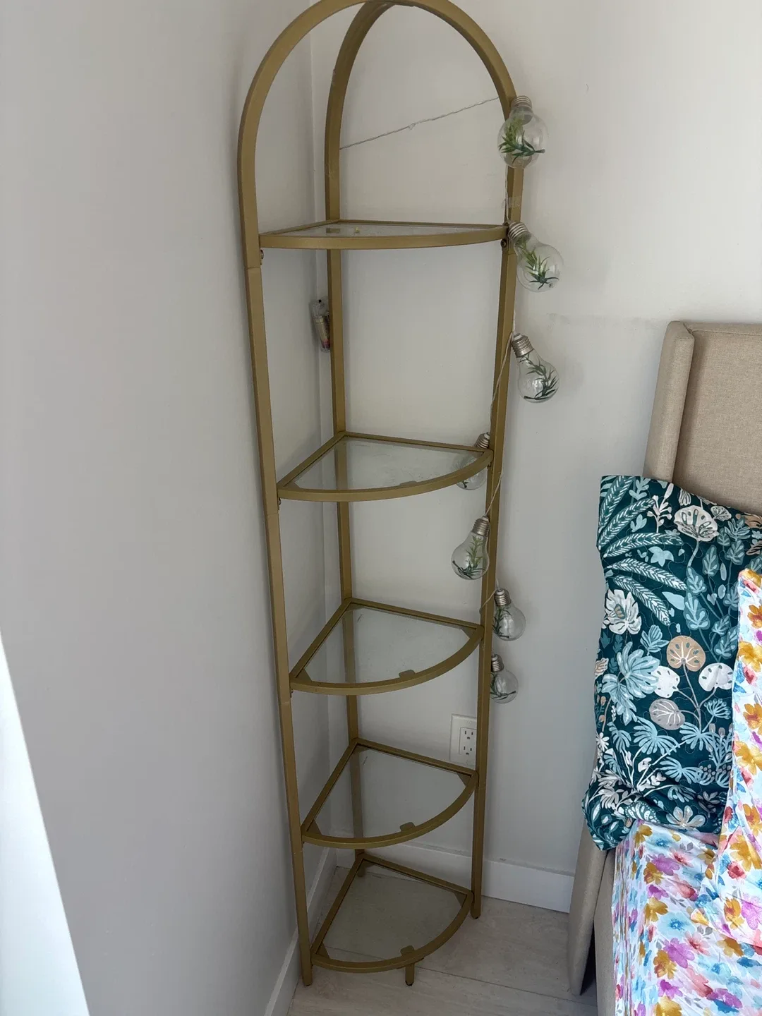 Gold Corner Shelf with Glass Shelves