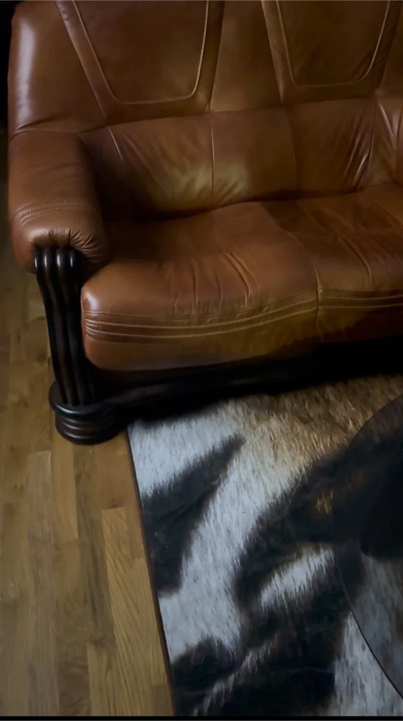 Brown Leather Sofa bed & loveseat easy ground level pickup image indicator(6)