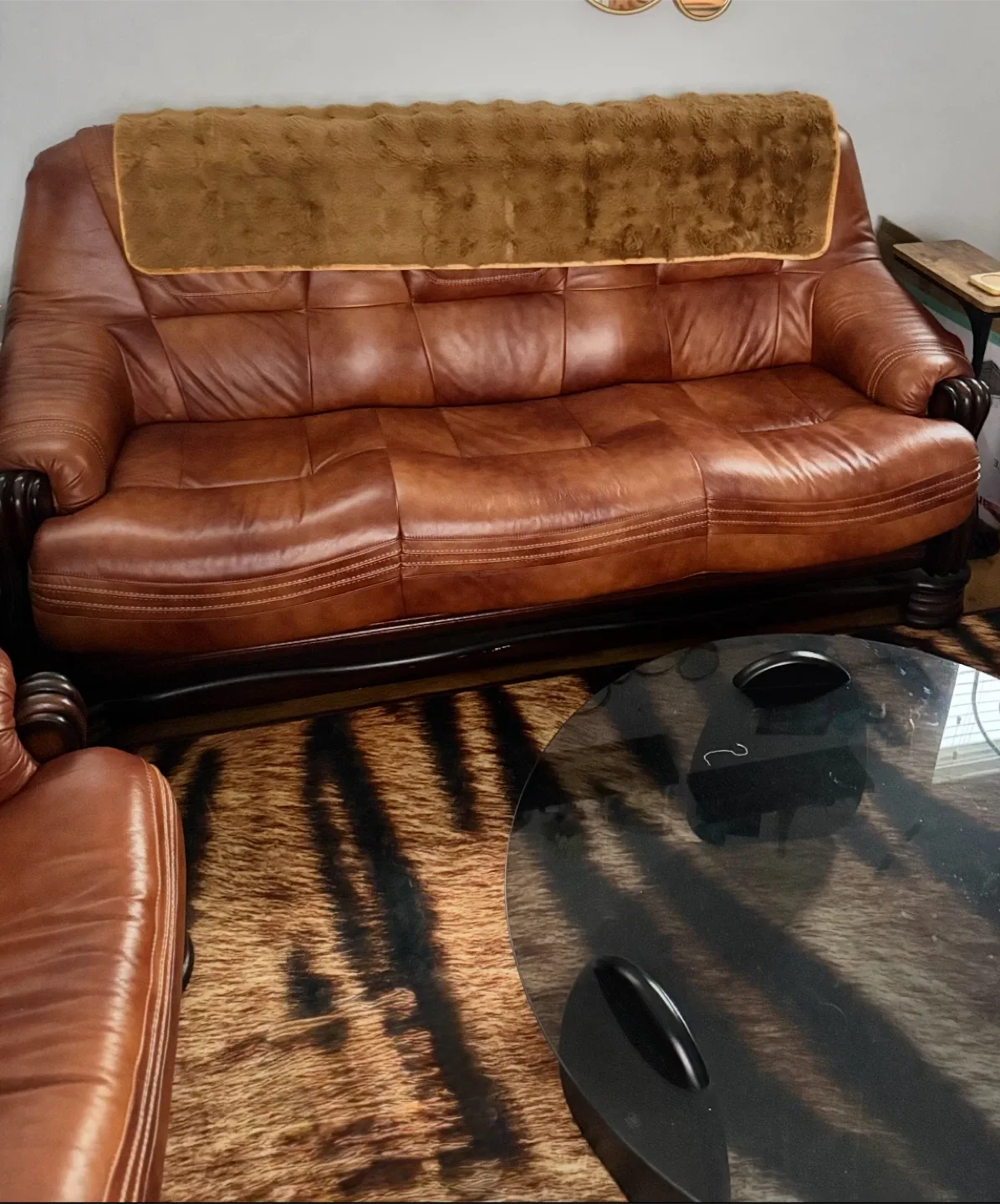 Brown Leather Sofa bed & loveseat easy ground level pickup image indicator(3)