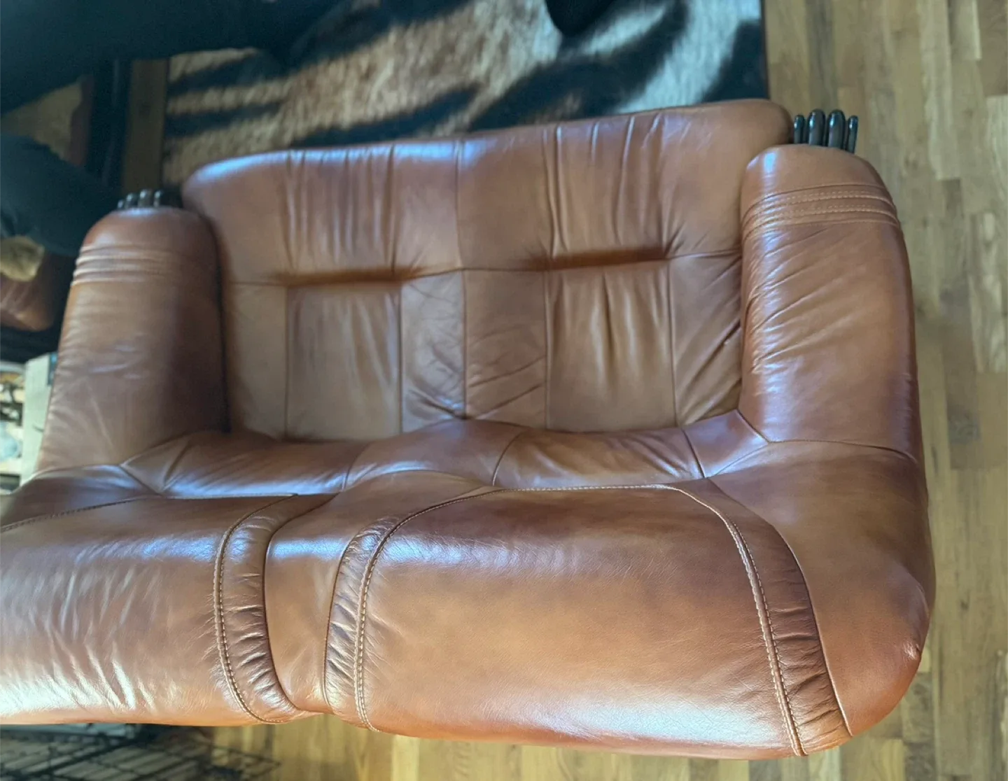 Brown Leather Sofa bed & loveseat easy ground level pickup image indicator(7)