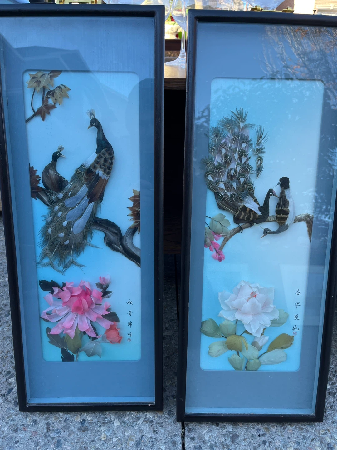 Framed Feather Art - Peacock & Floral Design
