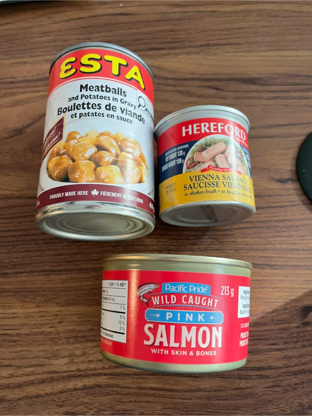 Canned Goods: Meatballs, Hereford Sausage, Pacific Pride Salmon