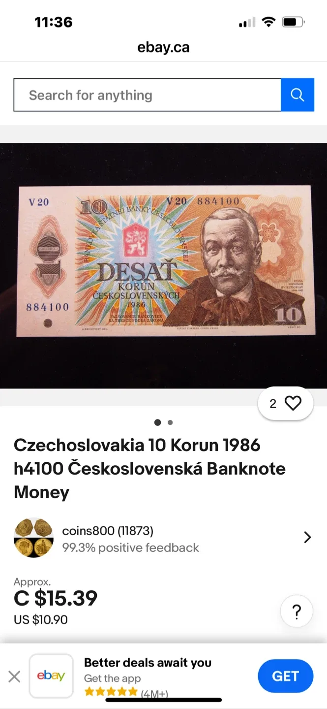 Vintage Czechoslovakia 10 Korun Banknote 1986 thumbnail