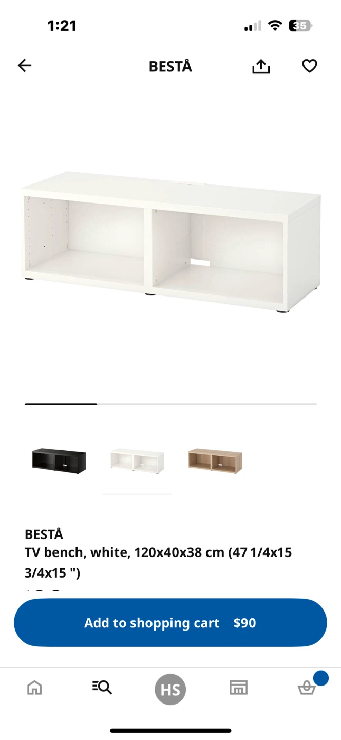 TV Bench - White, 120x40x38 cm
