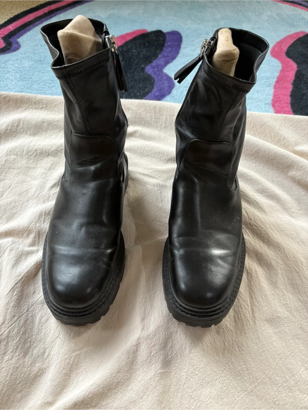 Zara Black Leather Ankle Boots - Size 37