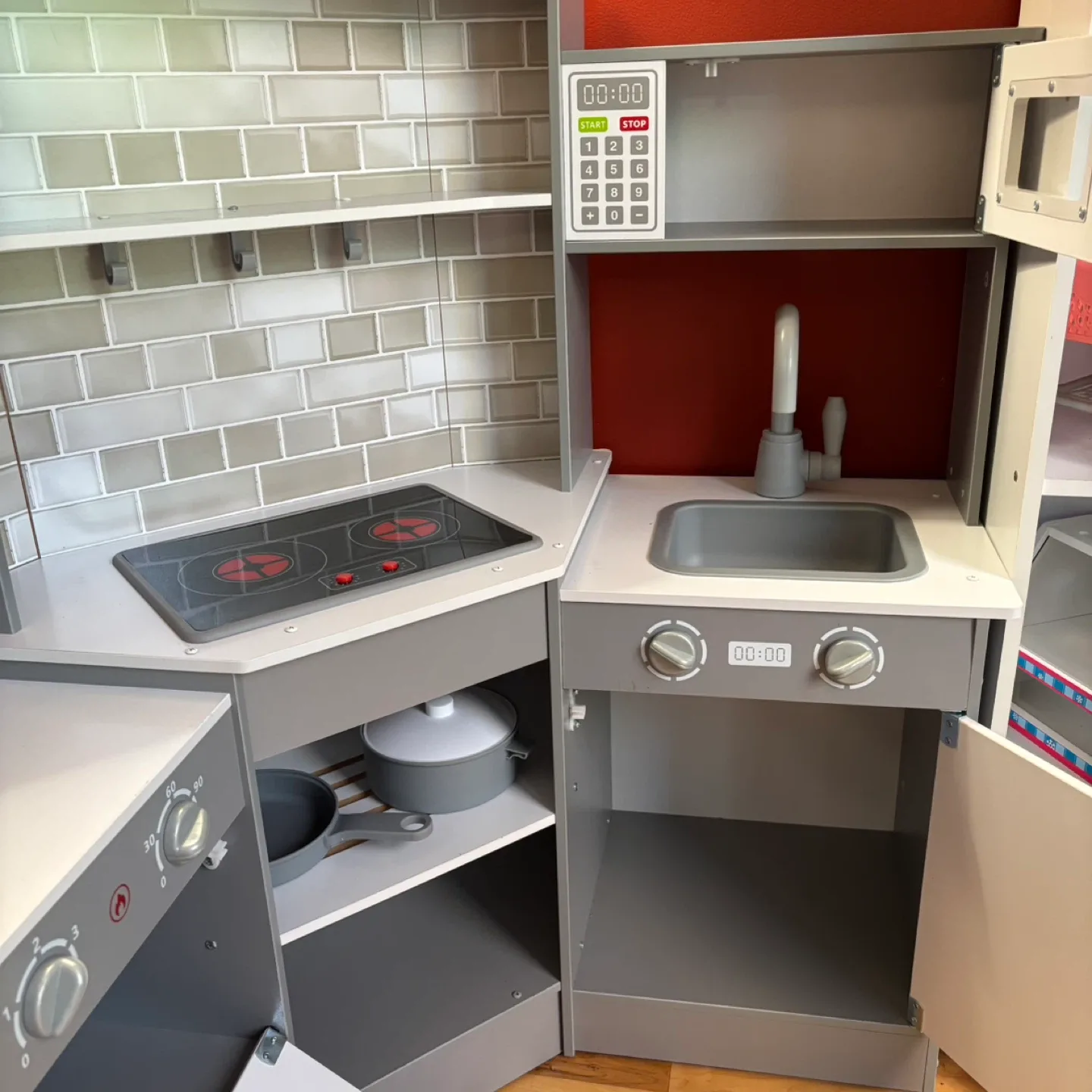 Kids Grey & White Play Kitchen Corner Set image indicator(4)