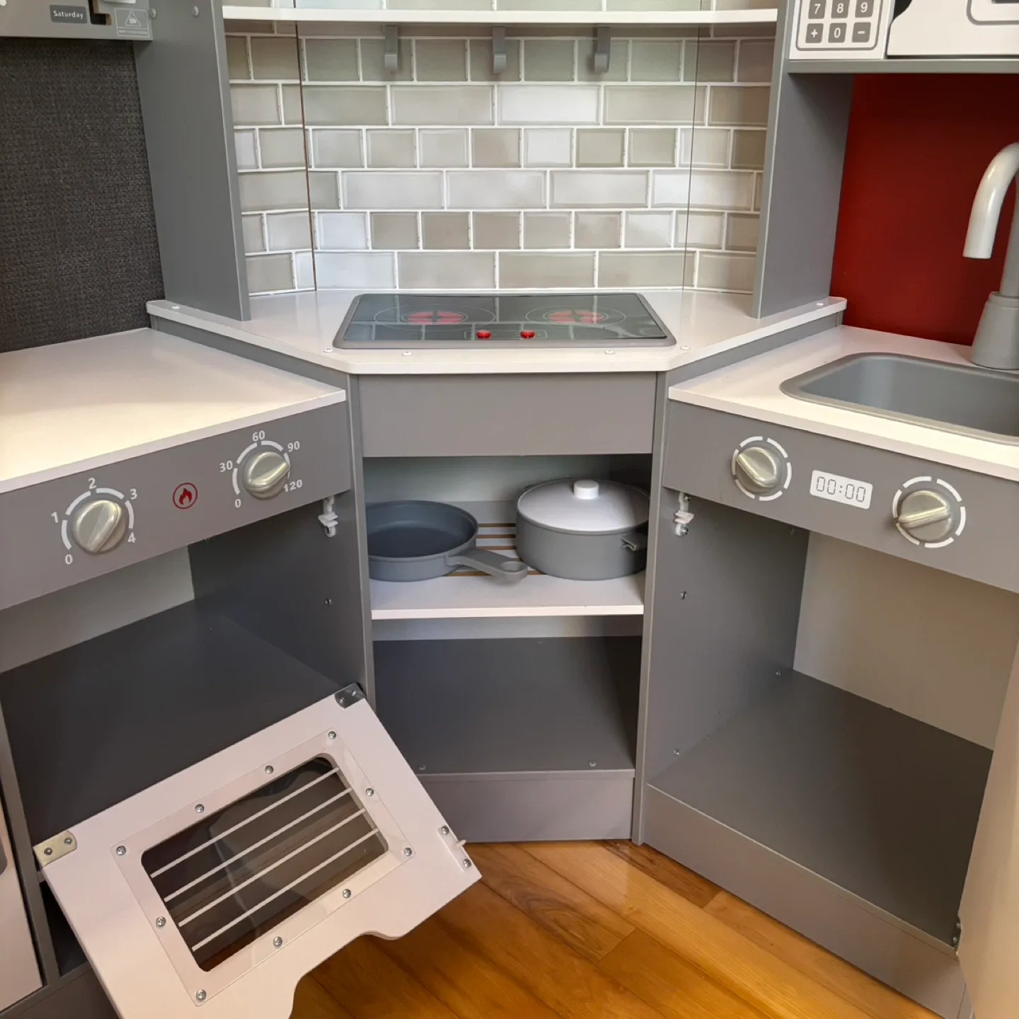 Kids Grey & White Play Kitchen Corner Set image indicator(6)