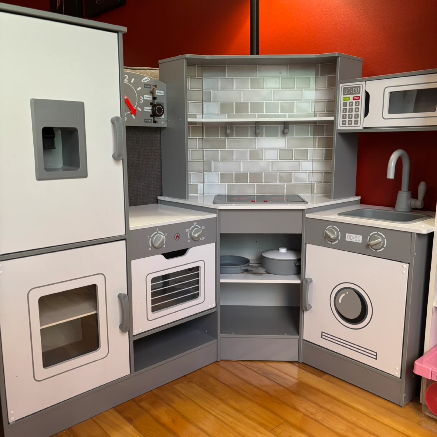 Kids Grey & White Play Kitchen Corner Set