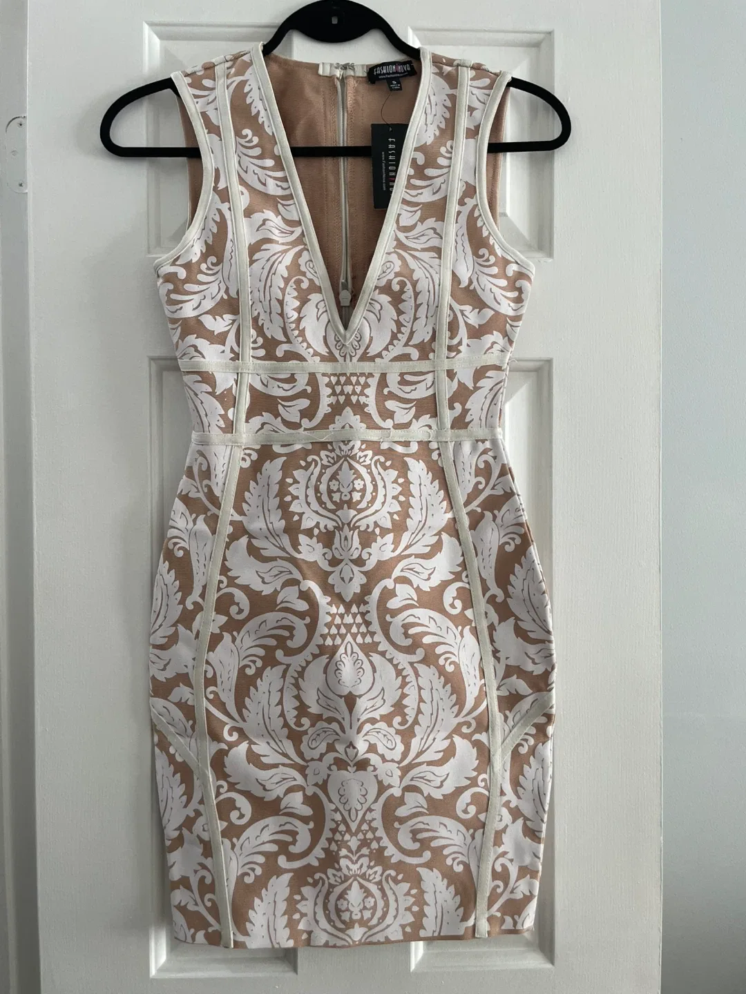 Fashion Nova White & Beige bandage Dress thumbnail